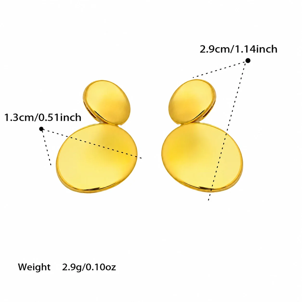 Sculptural Stainless Steel Double Disc Drop Earrings - Gold