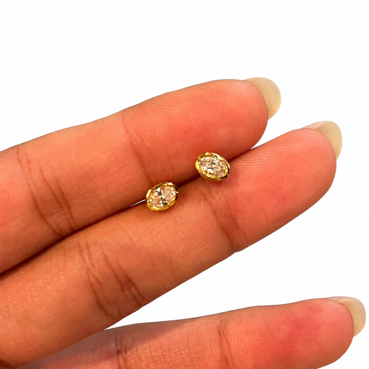 Petite Copper Gold-Plated Oval Bezel Stone Stud Earrings