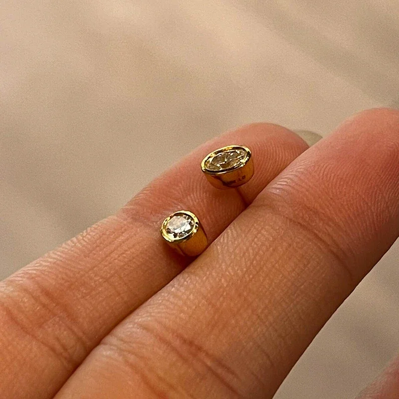 Petite Copper Gold-Plated Oval Bezel Stone Stud Earrings