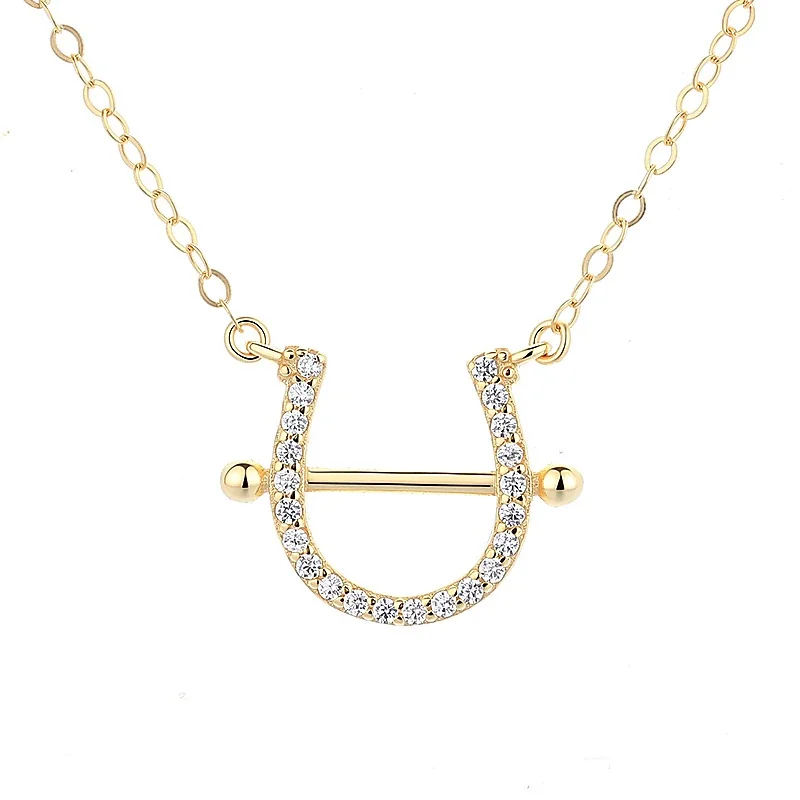 Sparkling 925 Sterling Silver Pavé U-Bar Pendant Necklace