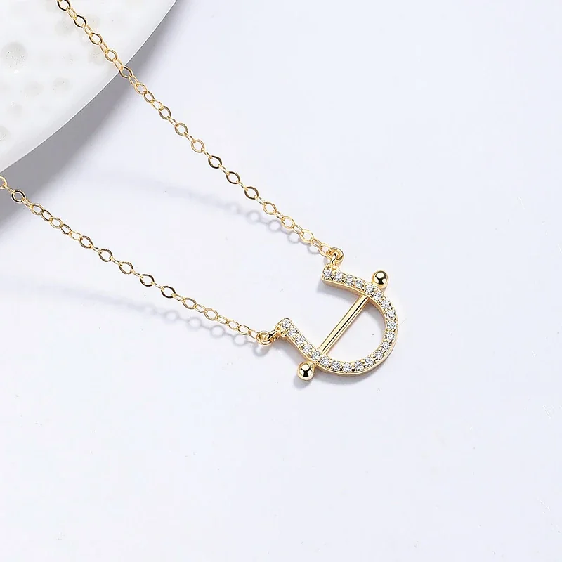 Sparkling 925 Sterling Silver Pavé U-Bar Pendant Necklace