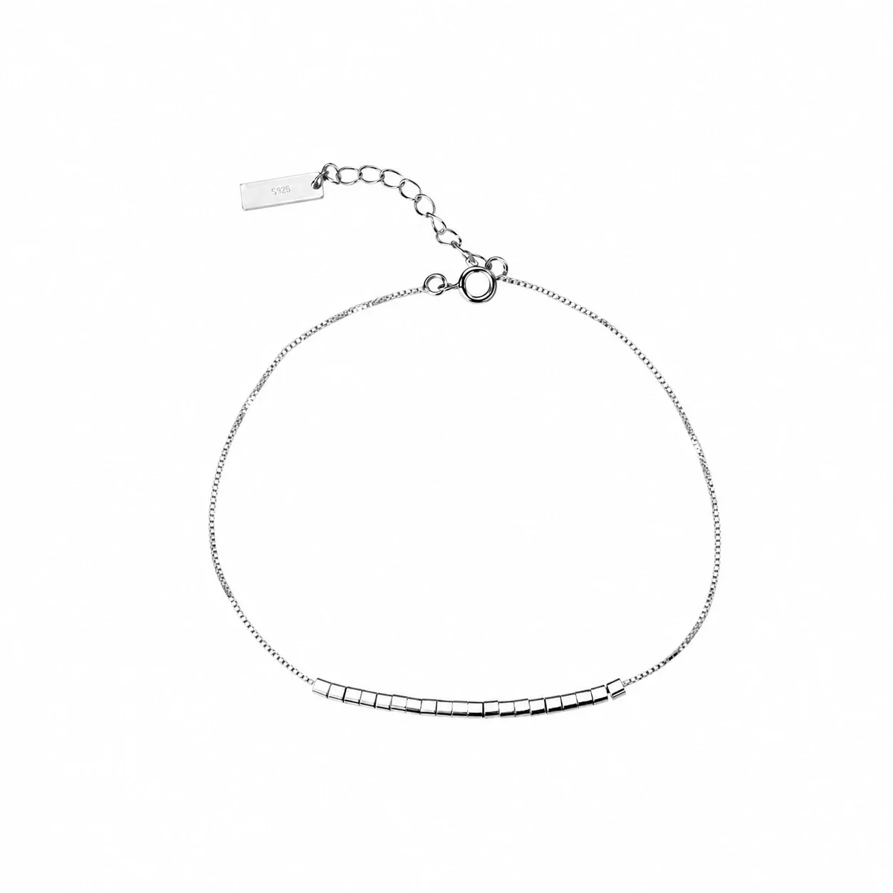 Minimalist 925 Sterling Silver Square Bead Anklet