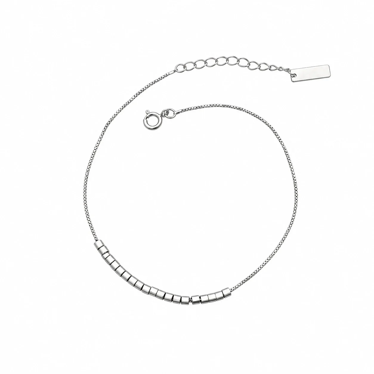 Minimalist 925 Sterling Silver Square Bead Anklet