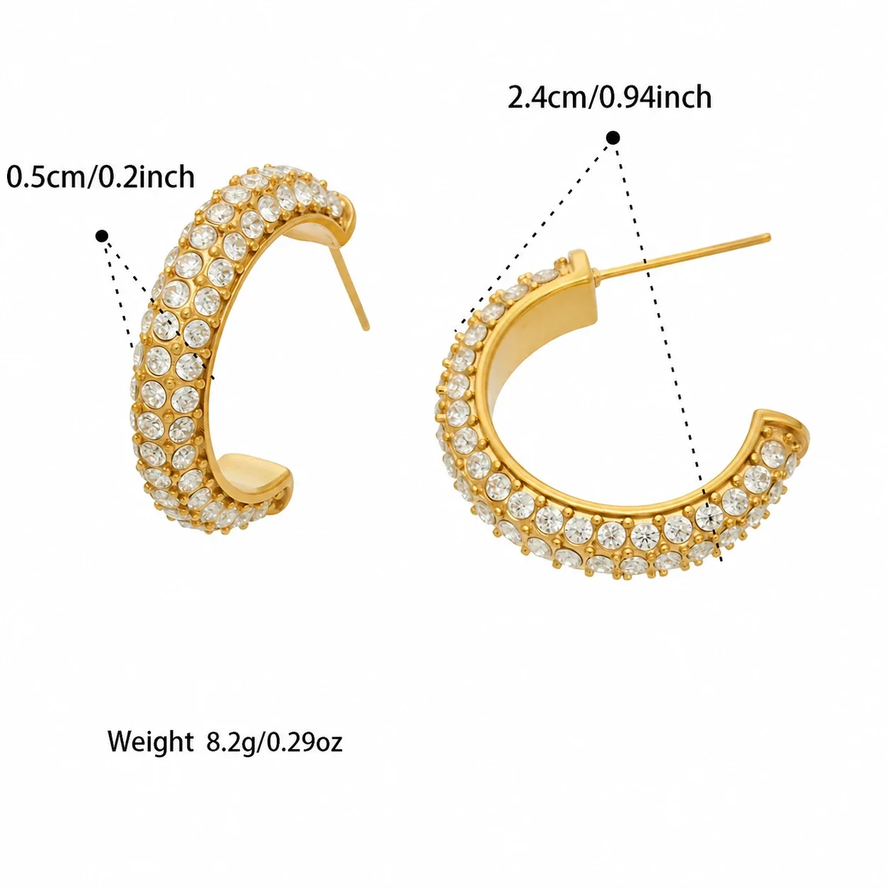 Bold Triple-Row Pavé Round CZ Stainless Steel Hoop Earrings - Gold