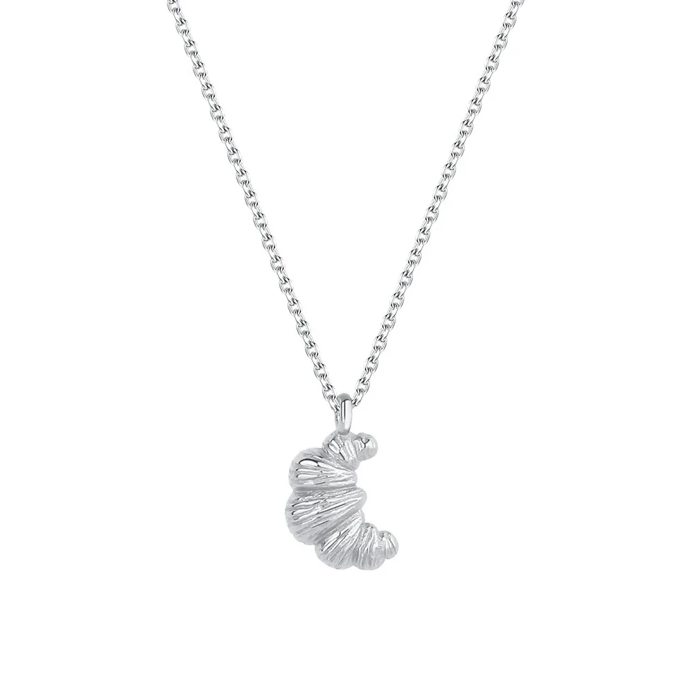 Ribbed Croissant 925 Sterling Silver Cable Necklace