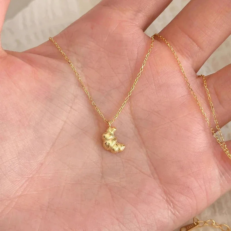 Ribbed Croissant 925 Sterling Silver Cable Necklace - Gold