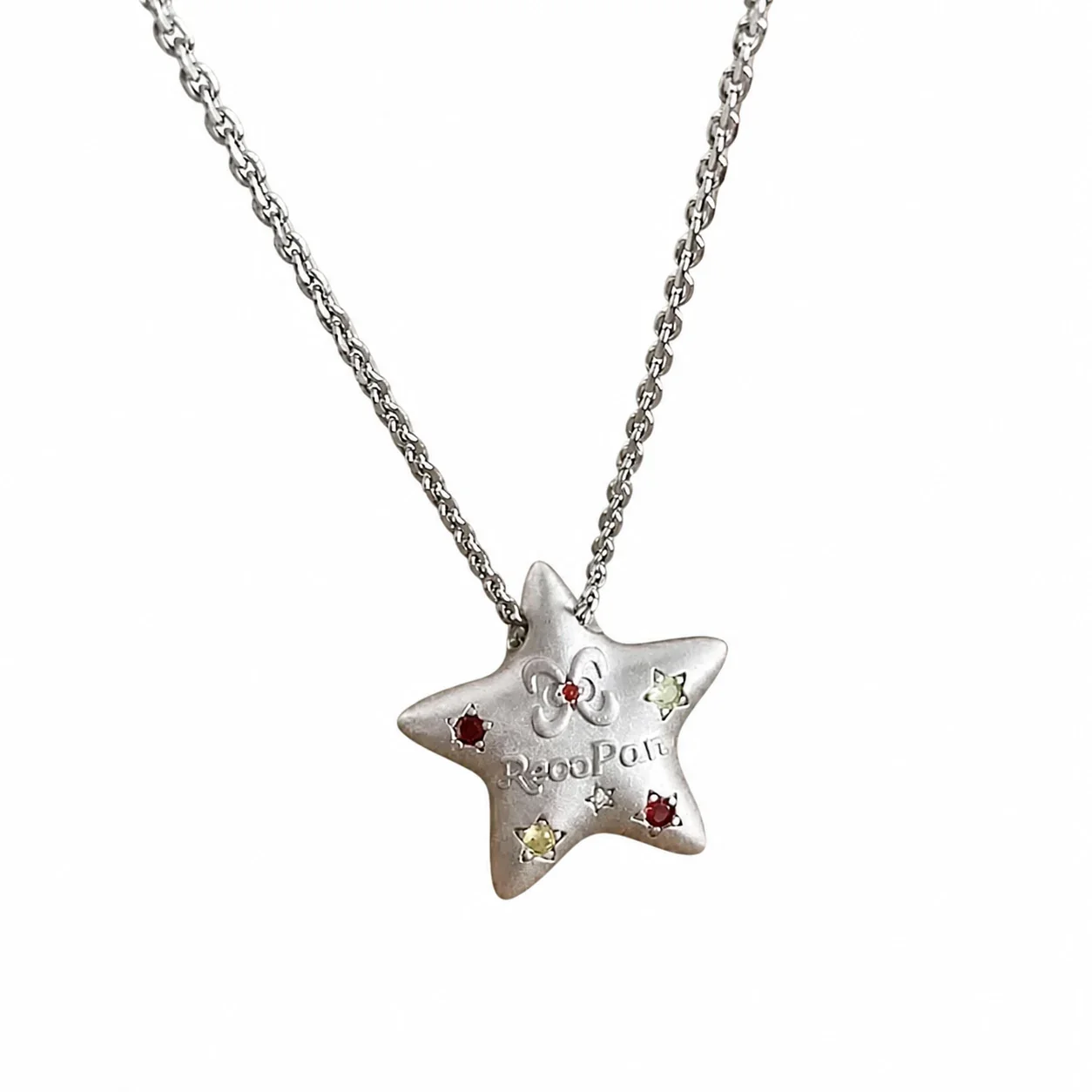Puffy Silver-Plated Star Pendant Copper Chain Necklace
