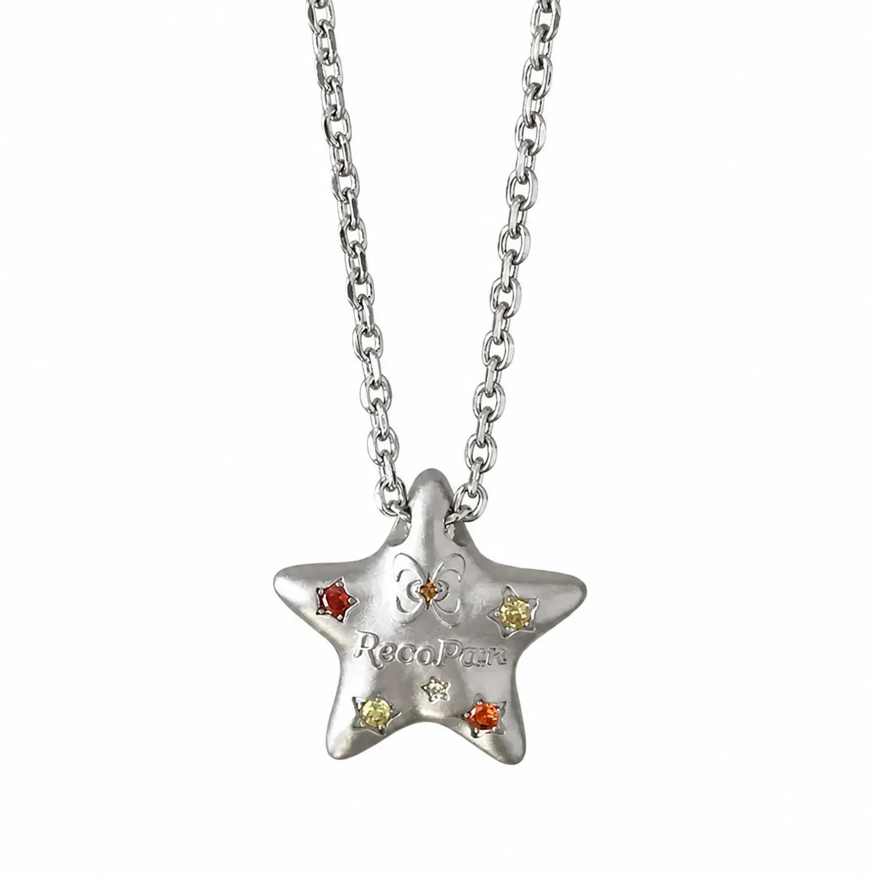 Puffy Silver-Plated Star Pendant Copper Chain Necklace