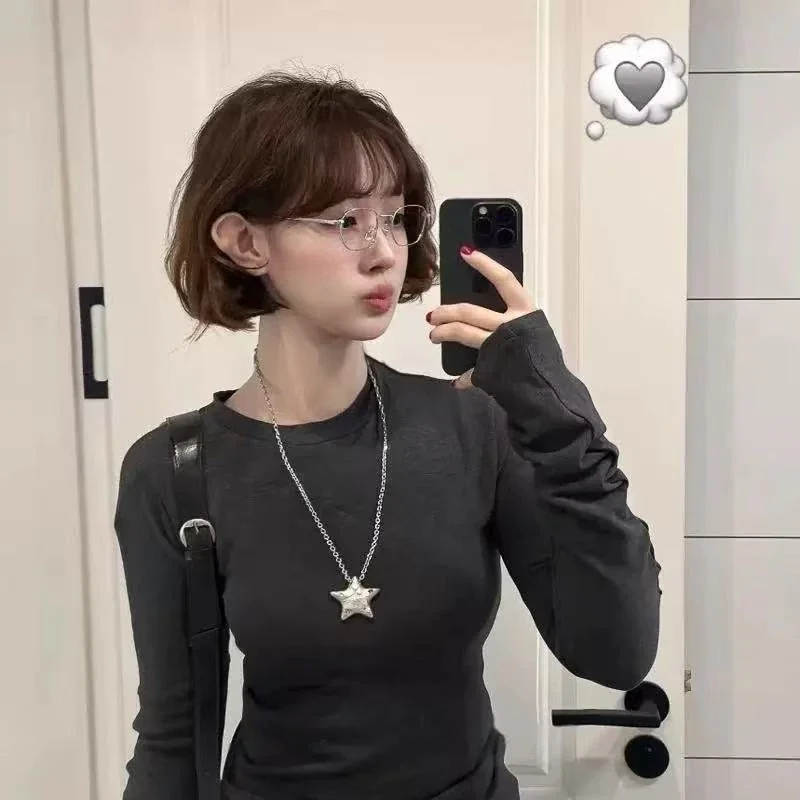 Puffy Silver-Plated Star Pendant Copper Chain Necklace