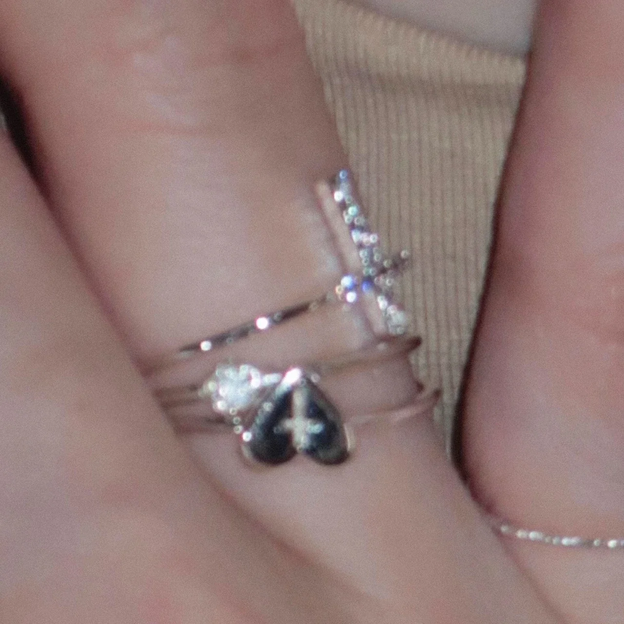 Delicate Silver-Plated Pavé Cross Slim Copper Ring
