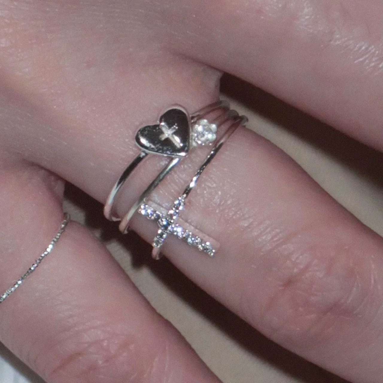 Delicate Silver-Plated Pavé Cross Slim Copper Ring