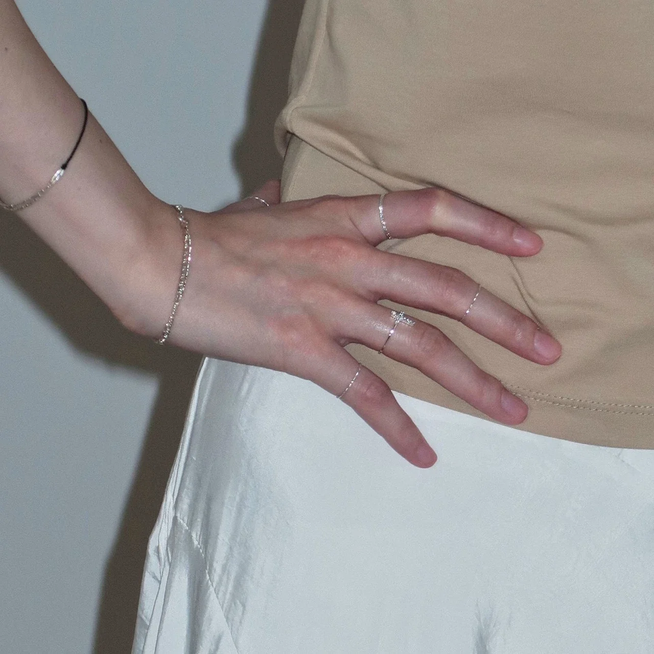 Delicate Silver-Plated Pavé Cross Slim Copper Ring
