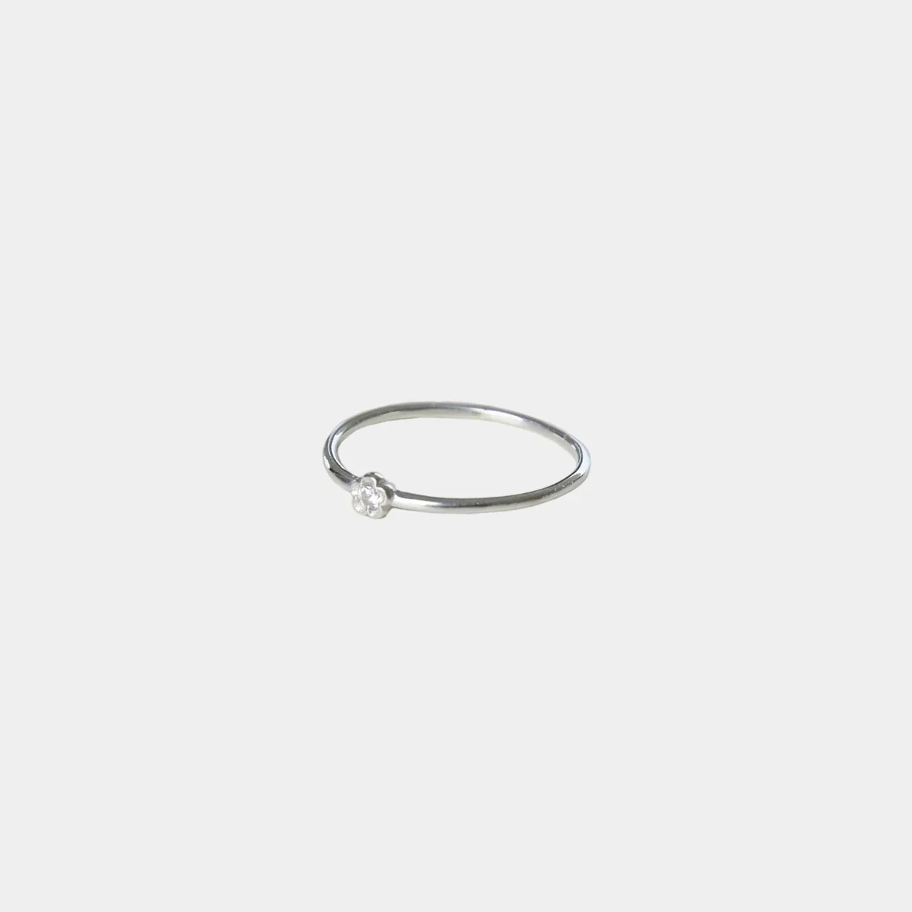 Delicate Silver-Plated Pavé Cross Slim Copper Ring - Silver Flower