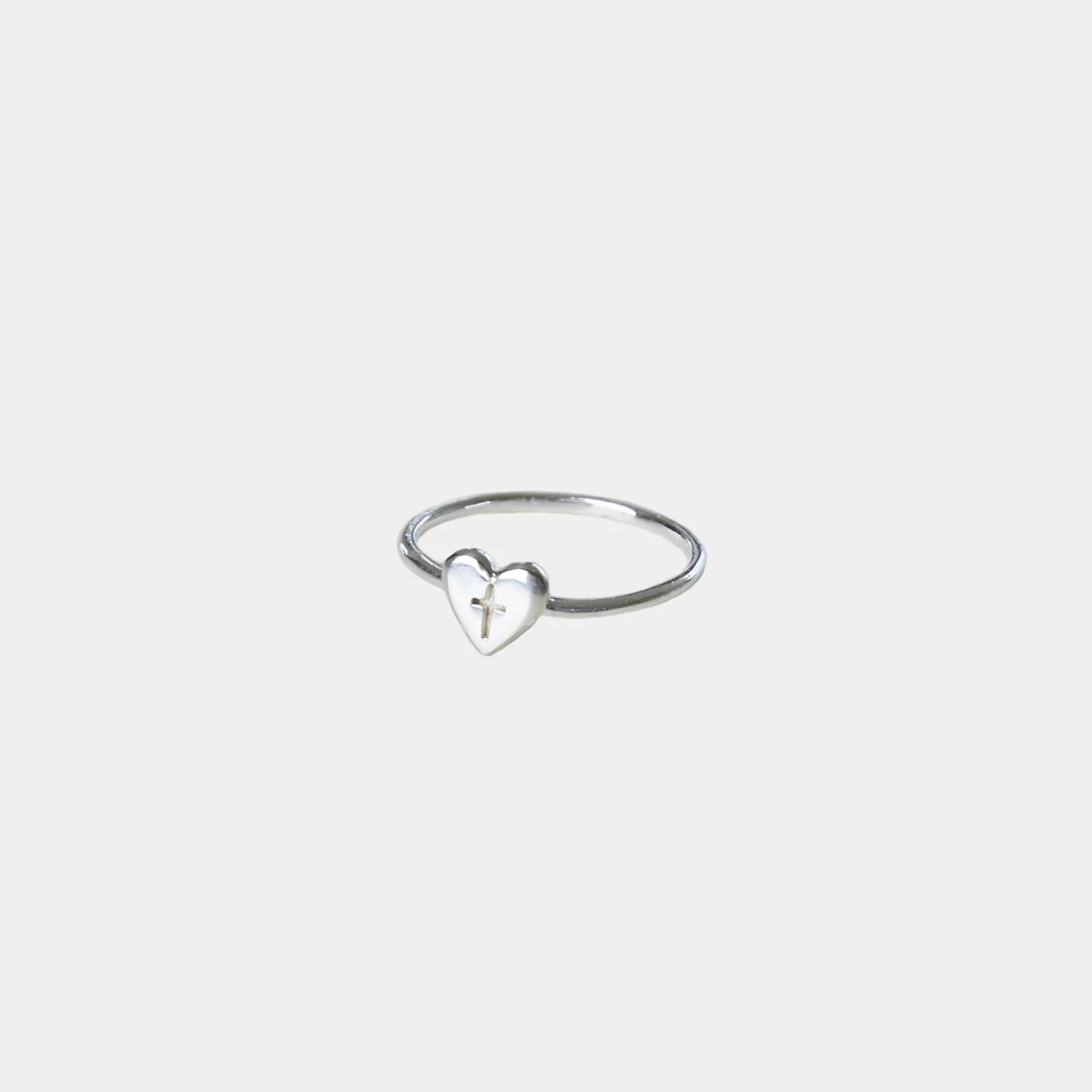 Delicate Silver-Plated Pavé Cross Slim Copper Ring - Silver Heart
