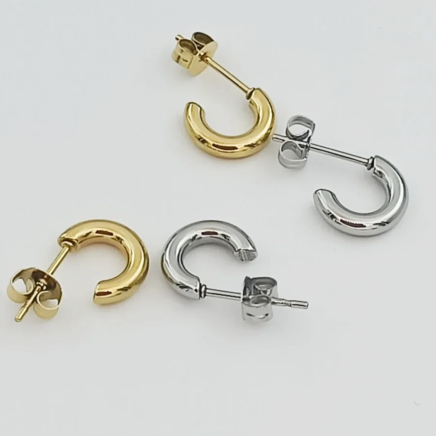 Polished Stainless Steel Thick C-Hoop Stud Earrings