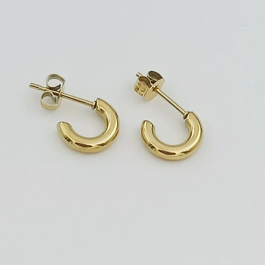 Polished Stainless Steel Thick C-Hoop Stud Earrings
