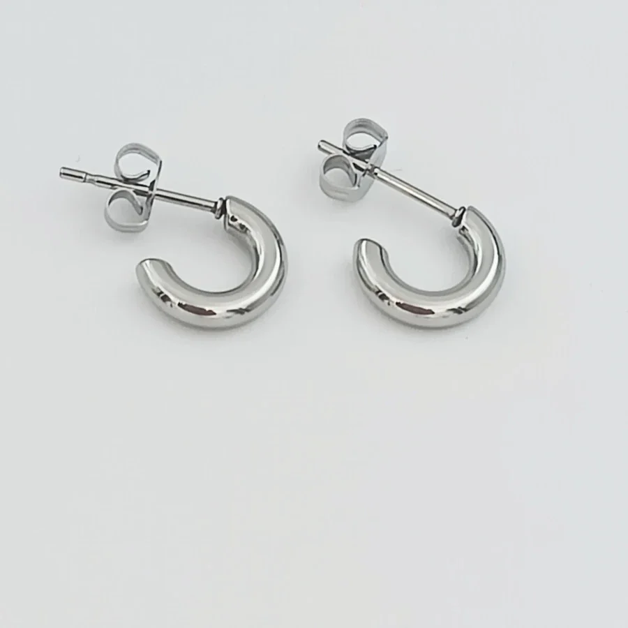 Polished Stainless Steel Thick C-Hoop Stud Earrings