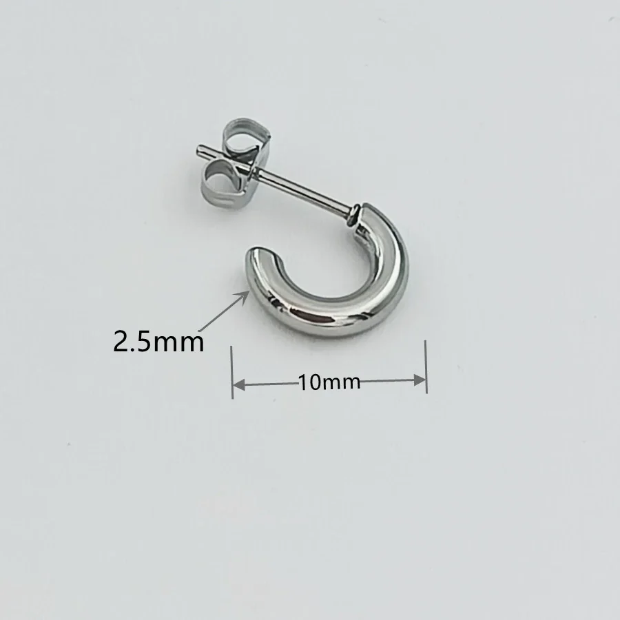 Polished Stainless Steel Thick C-Hoop Stud Earrings
