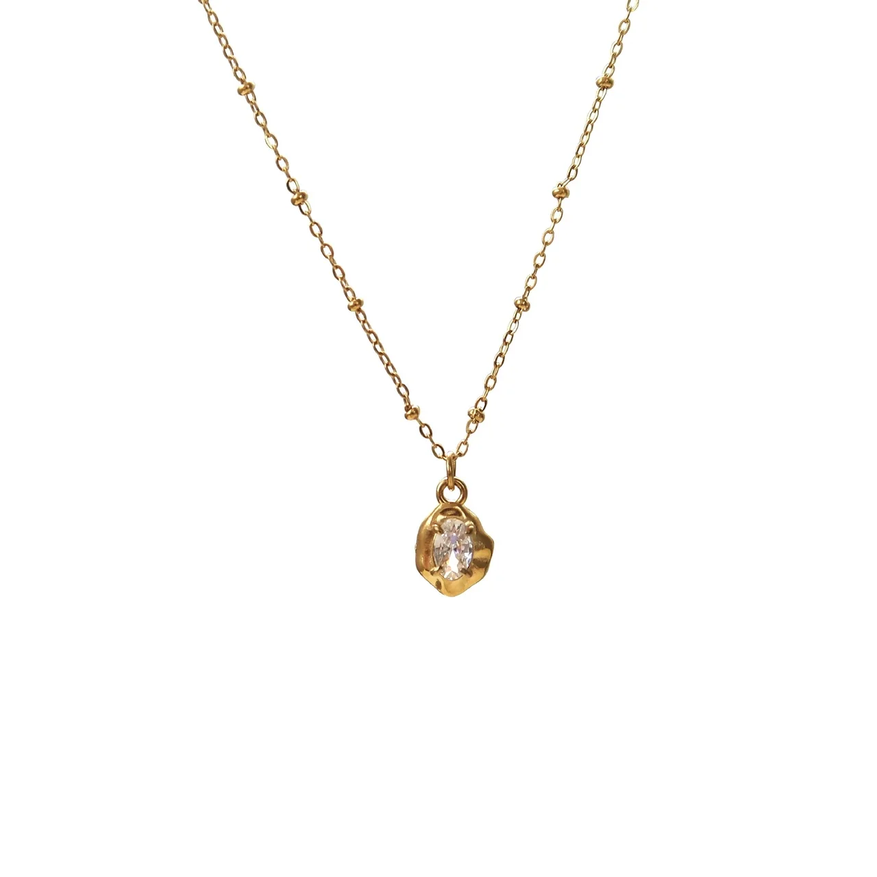 Sculptural Stainless Steel Irregular Oval Stone Necklace