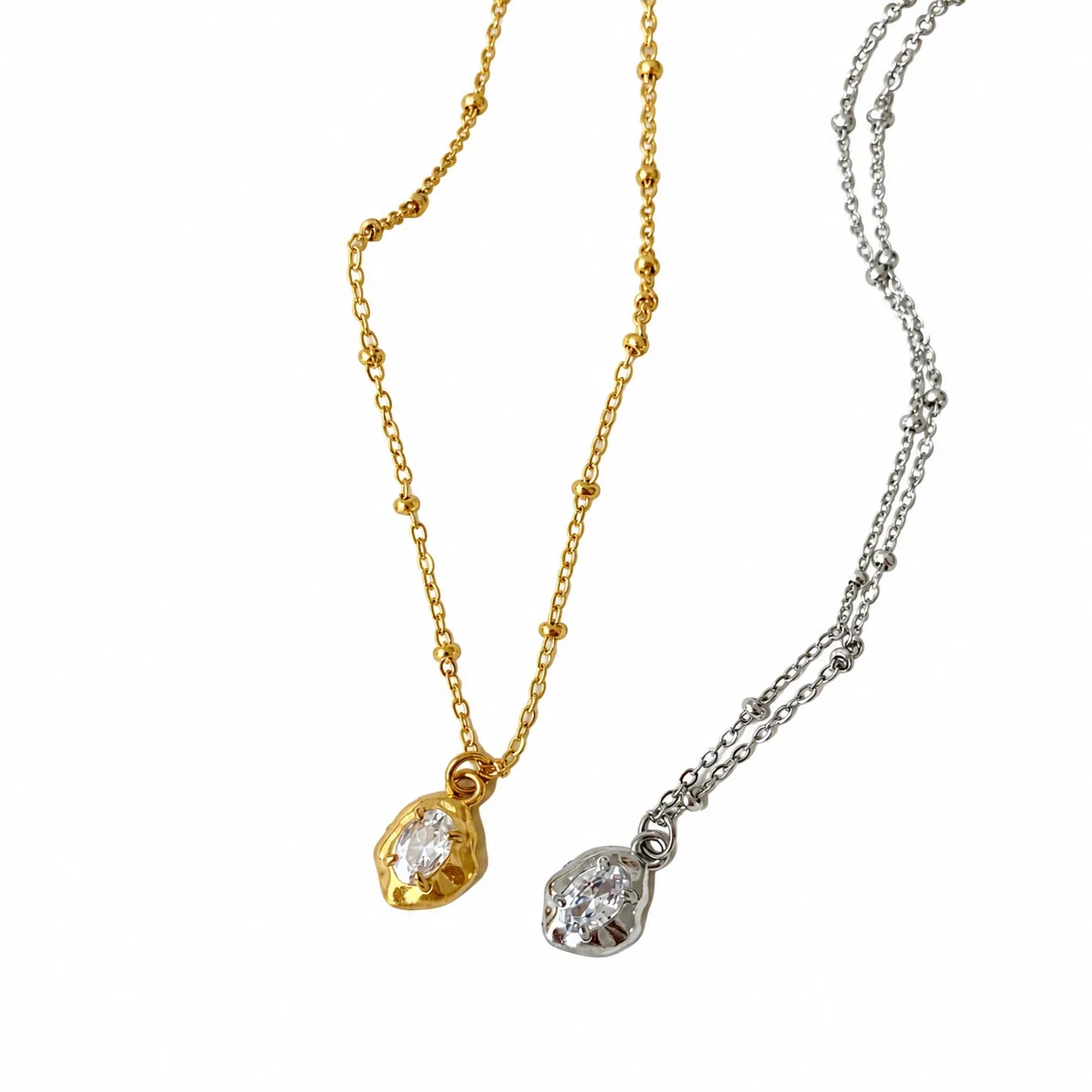 Sculptural Stainless Steel Irregular Oval Stone Necklace