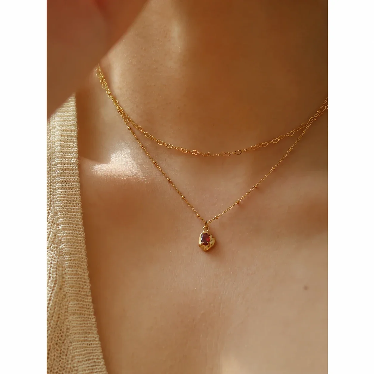 Sculptural Stainless Steel Irregular Oval Stone Necklace