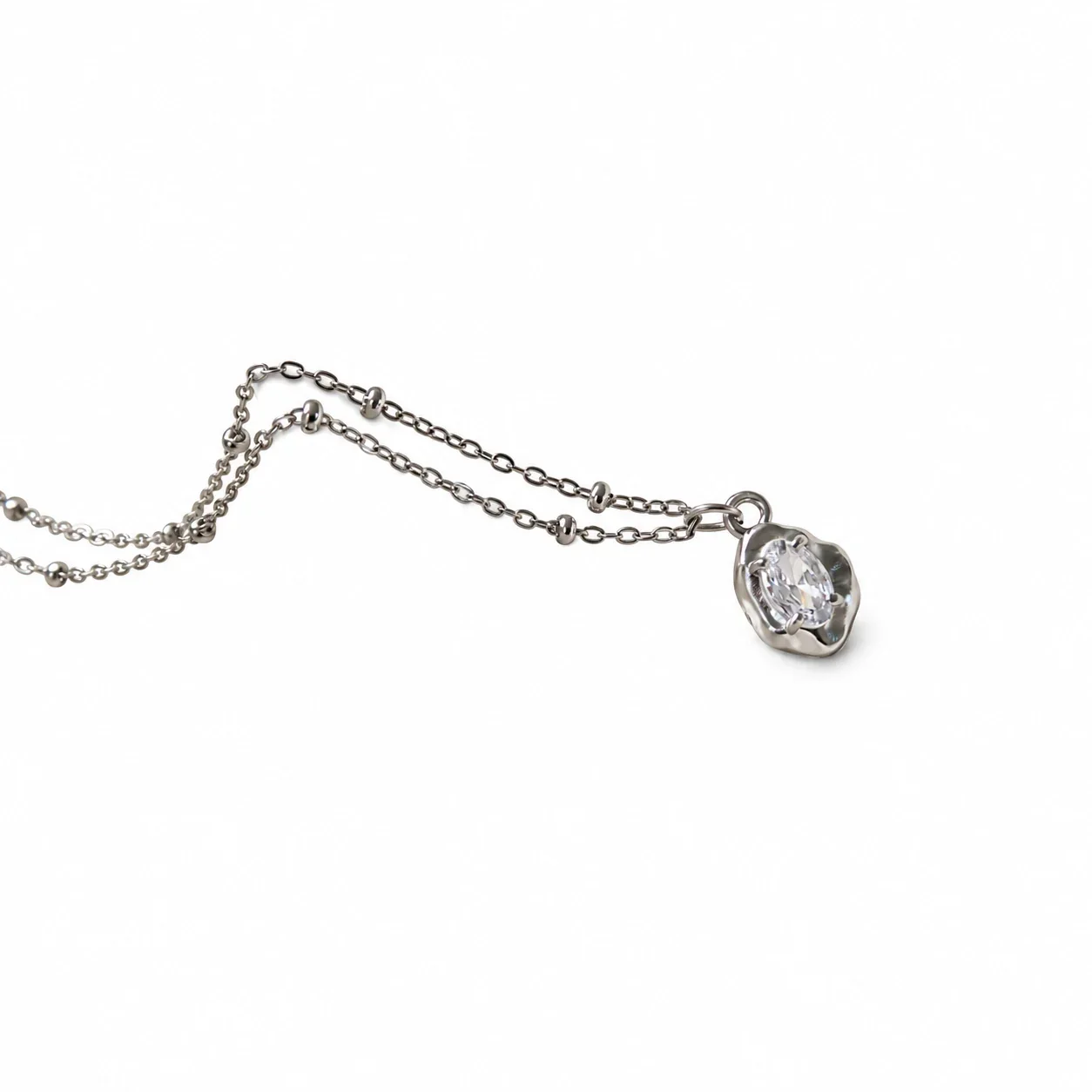 Sculptural Stainless Steel Irregular Oval Stone Necklace