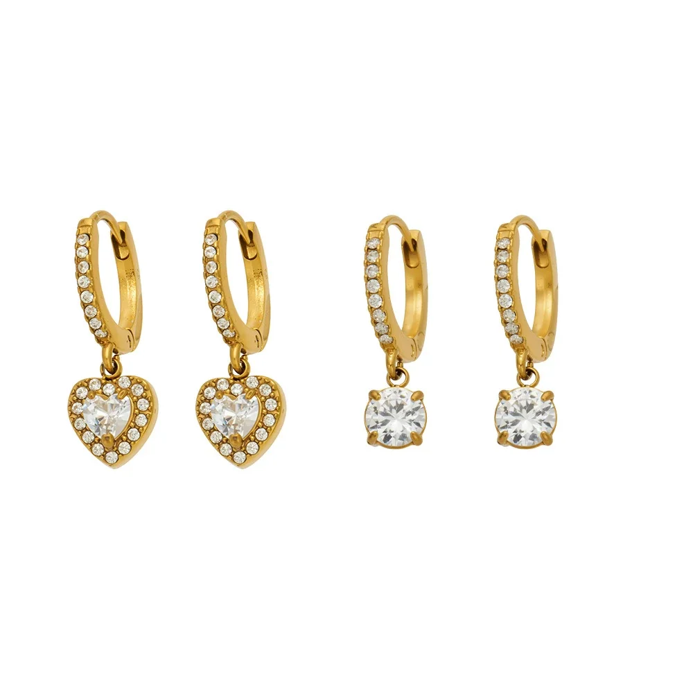 Dainty Gold-Plated Pavé Hoop Heart CZ Stainless Steel Earrings