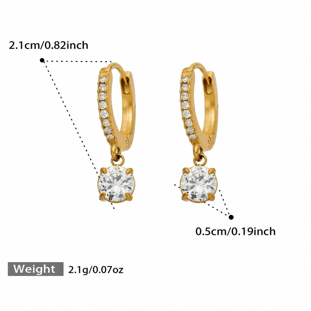 Dainty Gold-Plated Pavé Hoop Heart CZ Stainless Steel Earrings - Gold Round CZ