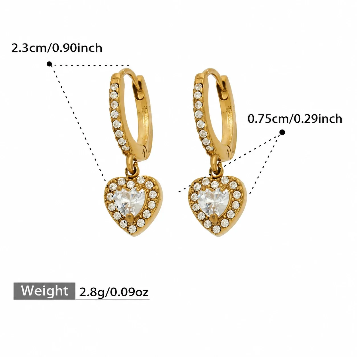 Dainty Gold-Plated Pavé Hoop Heart CZ Stainless Steel Earrings - Gold Heart CZ