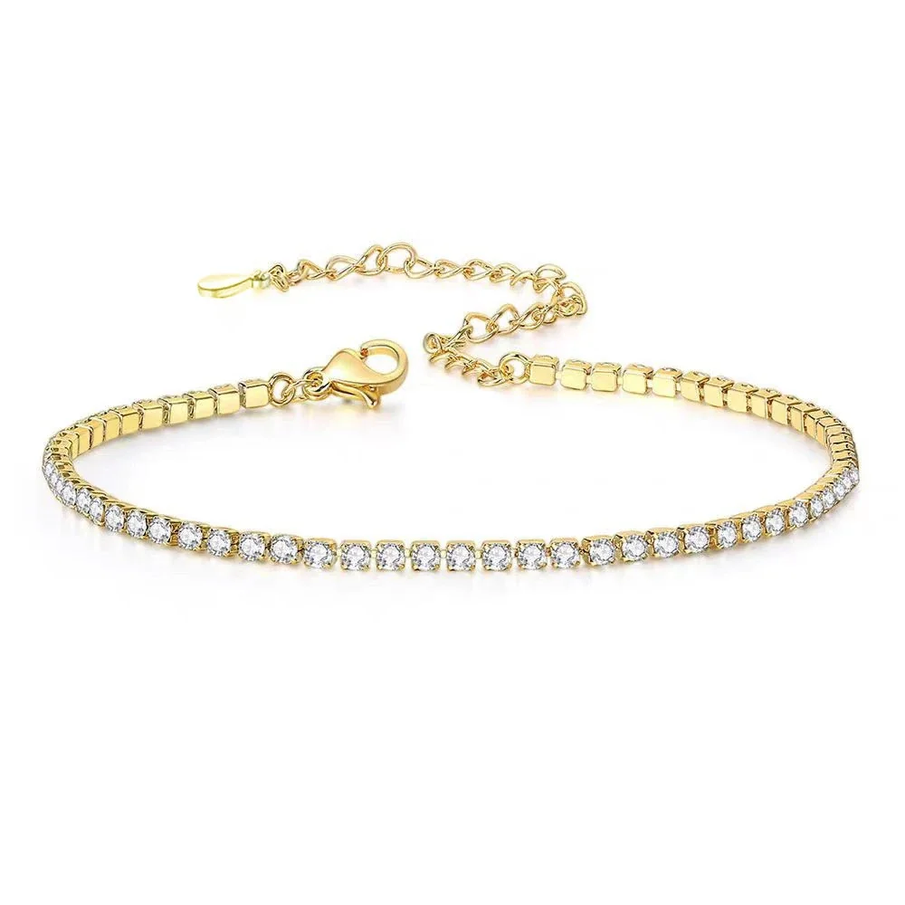 Dainty 925 Sterling Silver Round CZ Line Bracelet