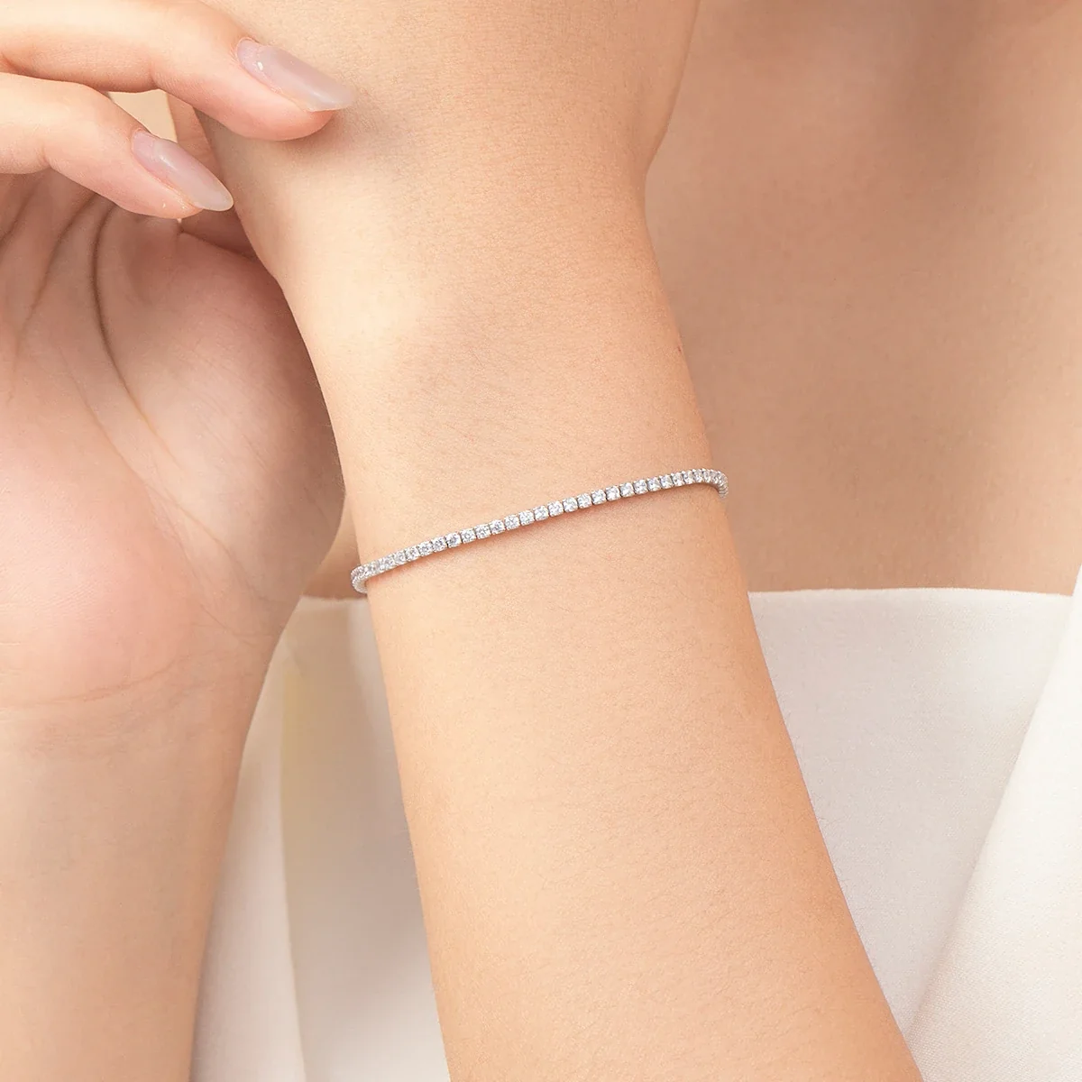 Dainty 925 Sterling Silver Round CZ Line Bracelet