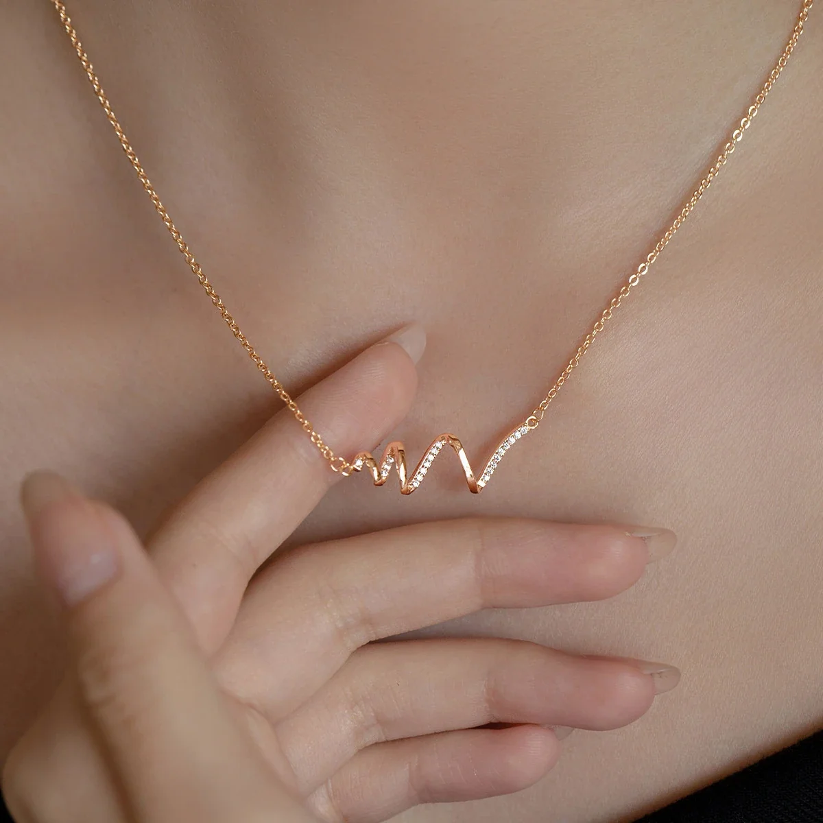 Sculptural Wave 925 Sterling Silver Pavé CZ Necklace