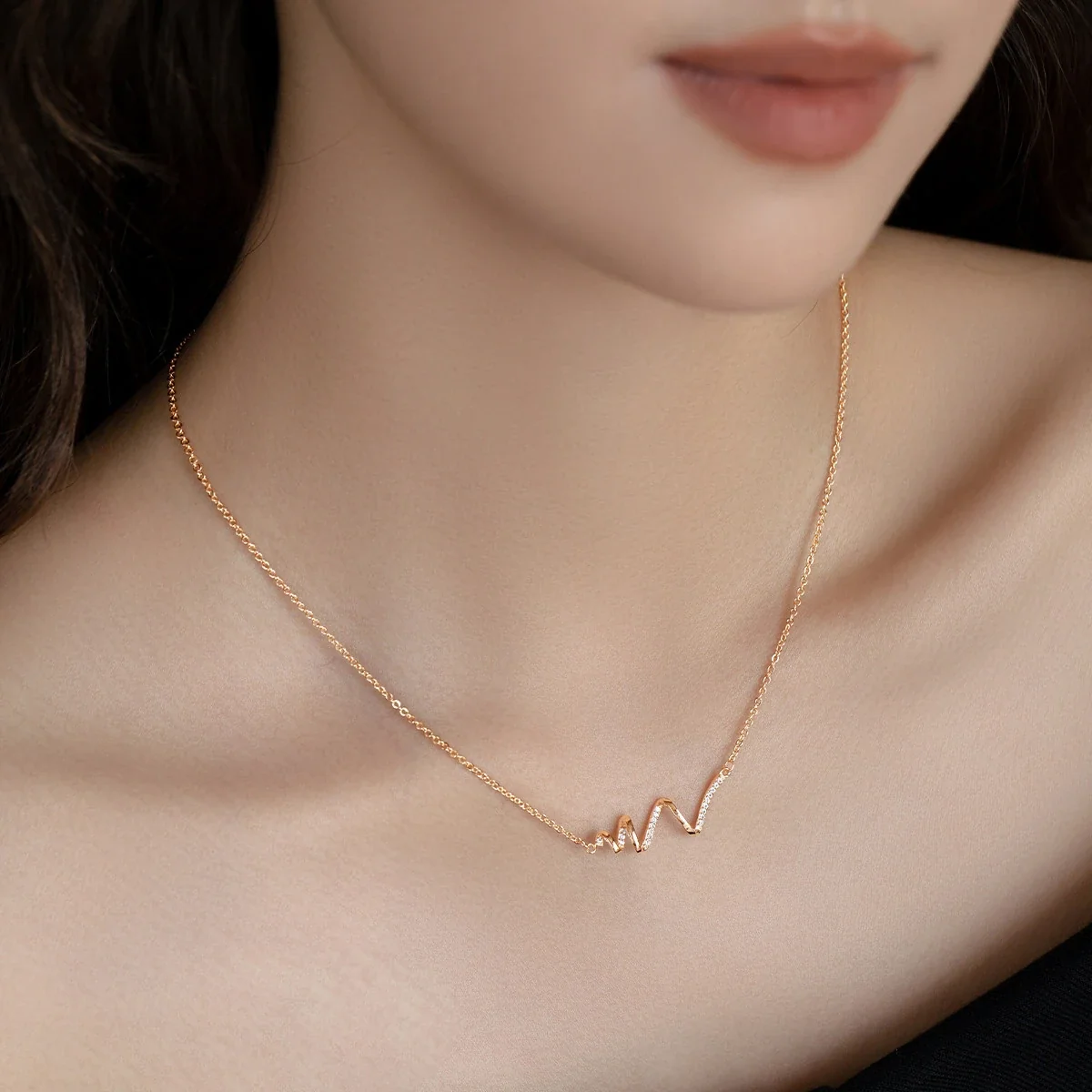 Sculptural Wave 925 Sterling Silver Pavé CZ Necklace