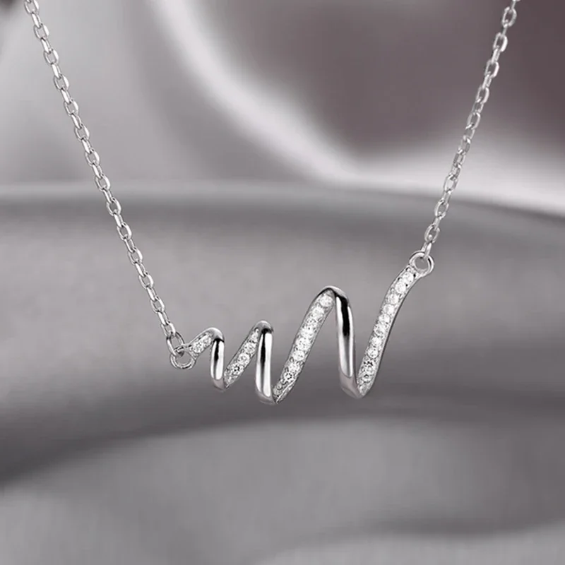 Sculptural Wave 925 Sterling Silver Pavé CZ Necklace