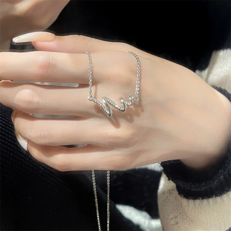Sculptural Wave 925 Sterling Silver Pavé CZ Necklace