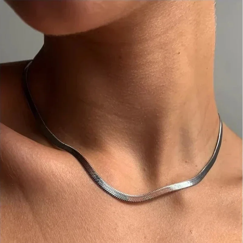 Fluid Electroplated 925 Sterling Silver Flat Snake Chain Necklace