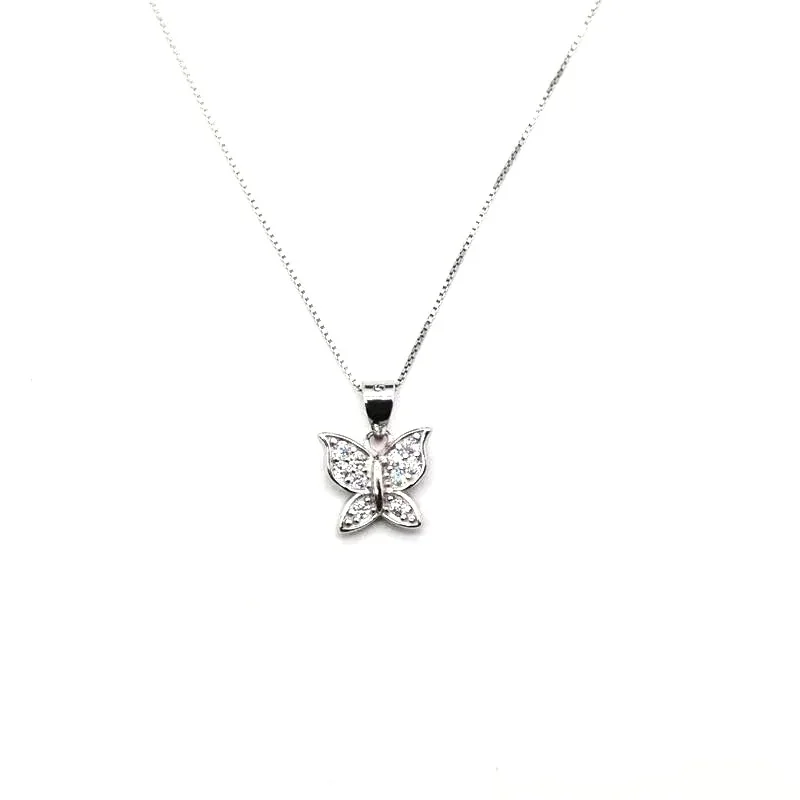 Sparkling 925 Sterling Silver Pave Butterfly Pendant
