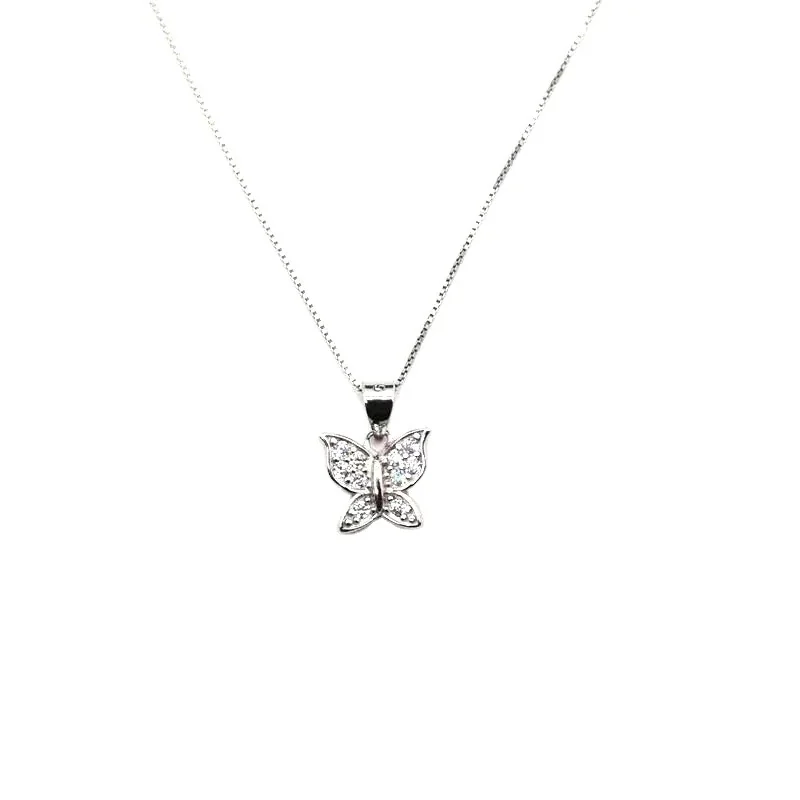 Sparkling 925 Sterling Silver Pave Butterfly Pendant