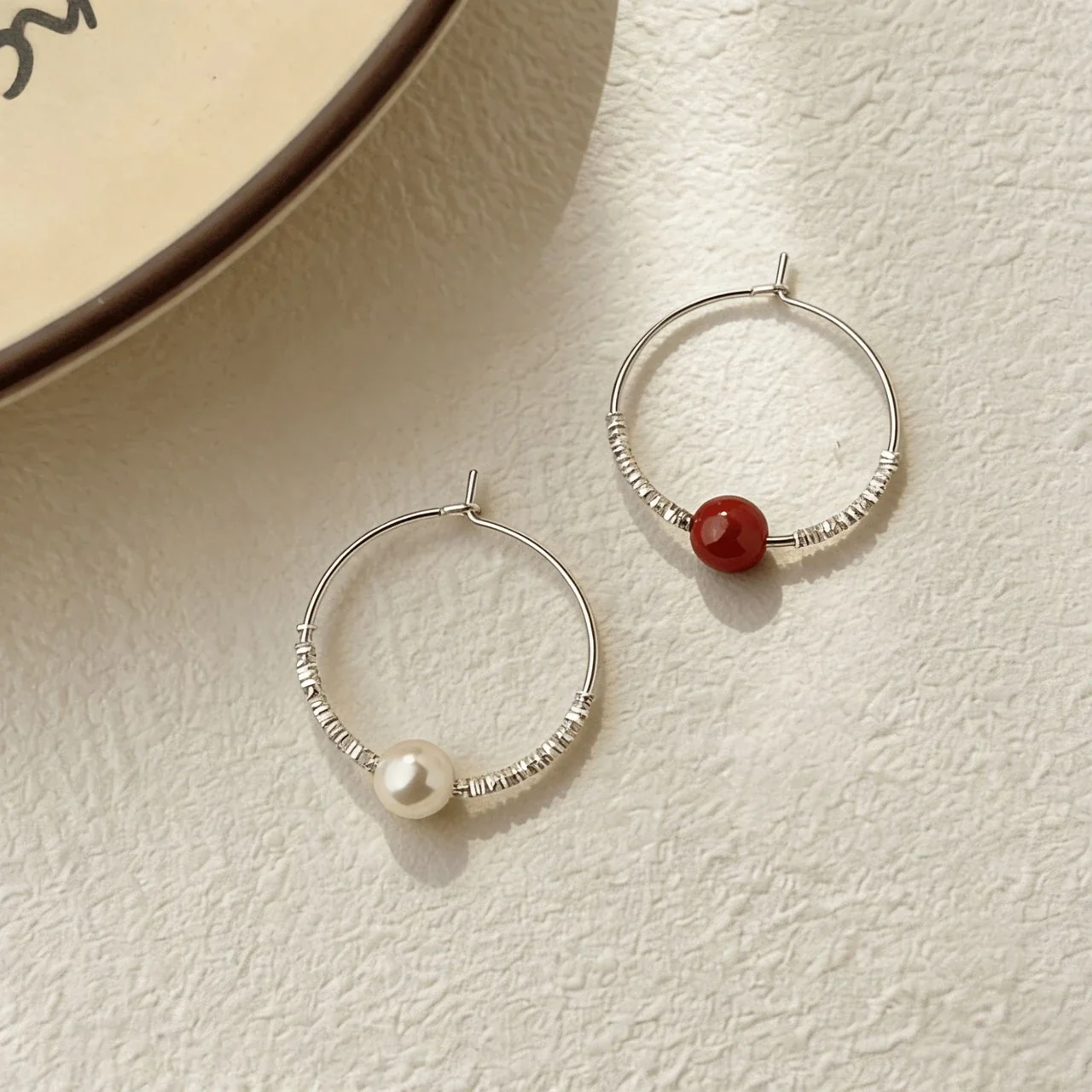 Refined 925 Sterling Silver Wire-Wrapped Bead Hoop Earrings
