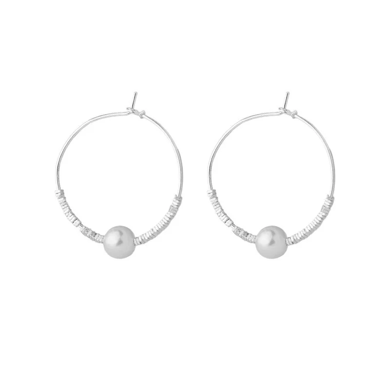 Refined 925 Sterling Silver Wire-Wrapped Bead Hoop Earrings