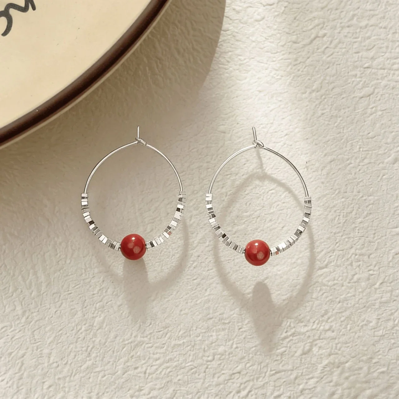 Refined 925 Sterling Silver Wire-Wrapped Bead Hoop Earrings - Silver Cinnabar