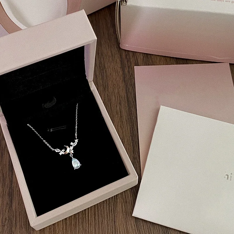 Celestial 925 Sterling Silver Moon Star Teardrop Necklace