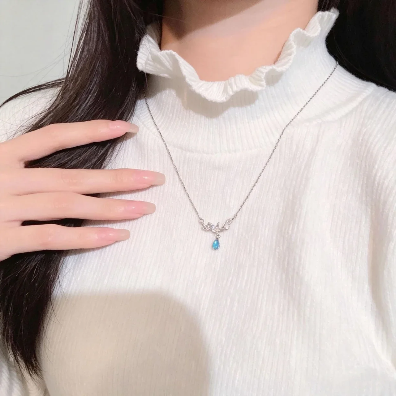 Celestial 925 Sterling Silver Moon Star Teardrop Necklace