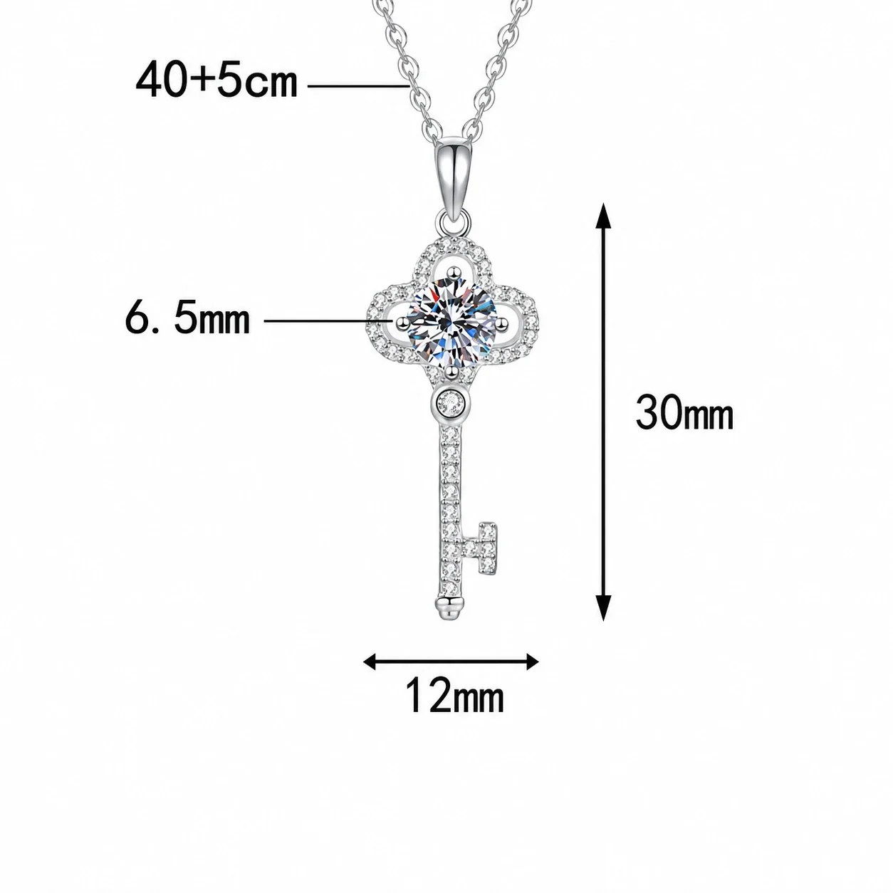 Ornate Key 925 Sterling Silver Round Moissanite Pendant Necklace - Carat Moissanite