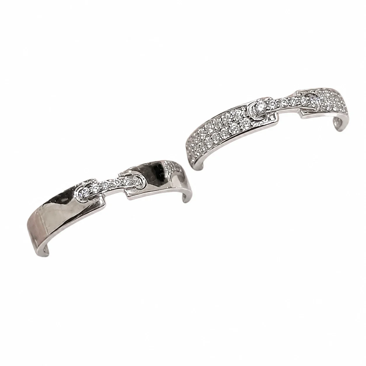Refined Silver-Plated Pavé Open-Front Copper Ring