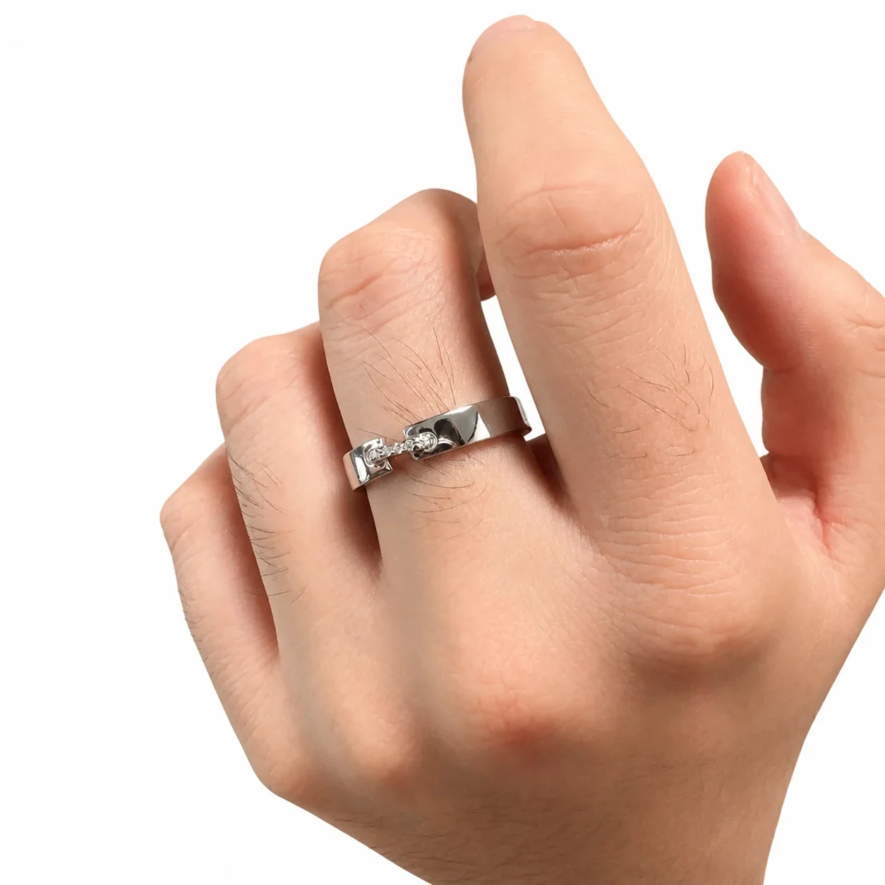 Refined Silver-Plated Pavé Open-Front Copper Ring