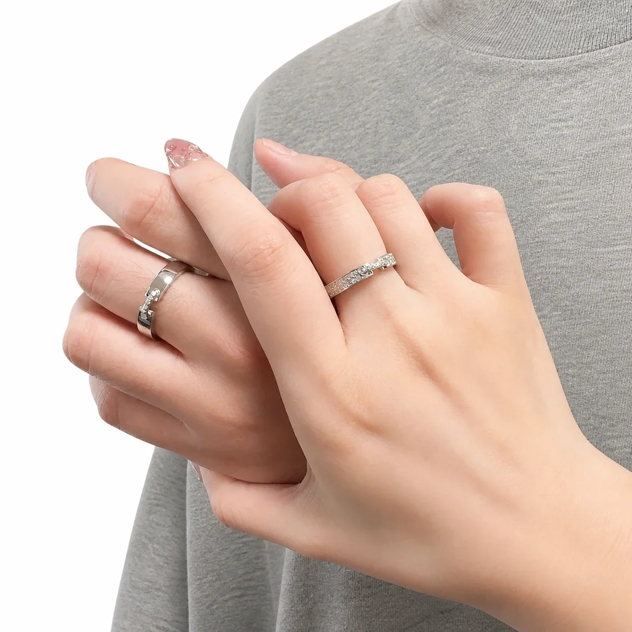 Refined Silver-Plated Pavé Open-Front Copper Ring