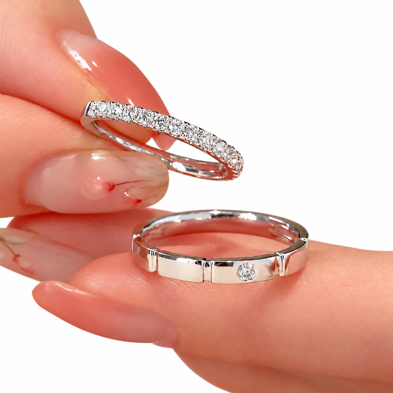 Polished 925 Sterling Silver Prong-Set Moissanite Row Ring