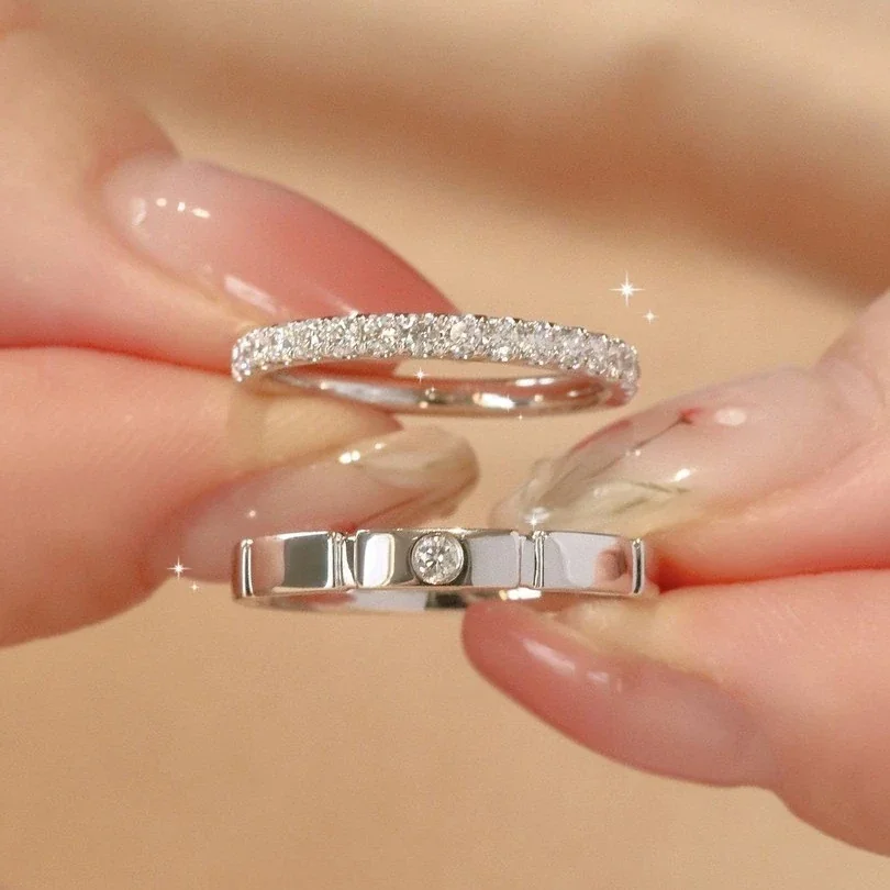 Polished 925 Sterling Silver Prong-Set Moissanite Row Ring
