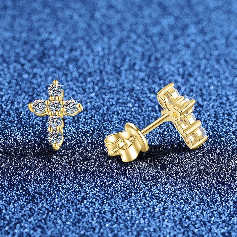 Petite Cross 925 Sterling Silver Prong Moissanite Stud Earrings